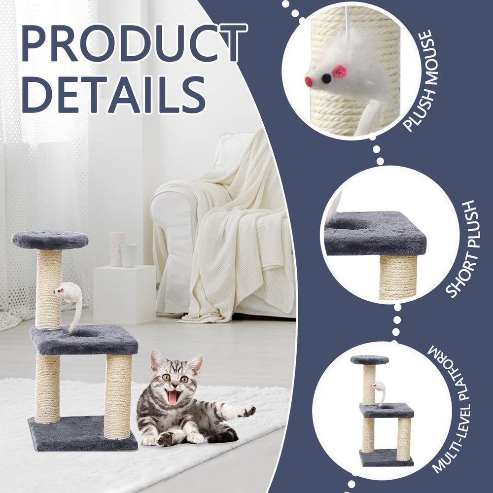 Donmnemb small cat tree plush base offers a cozy resting spot during playtime.