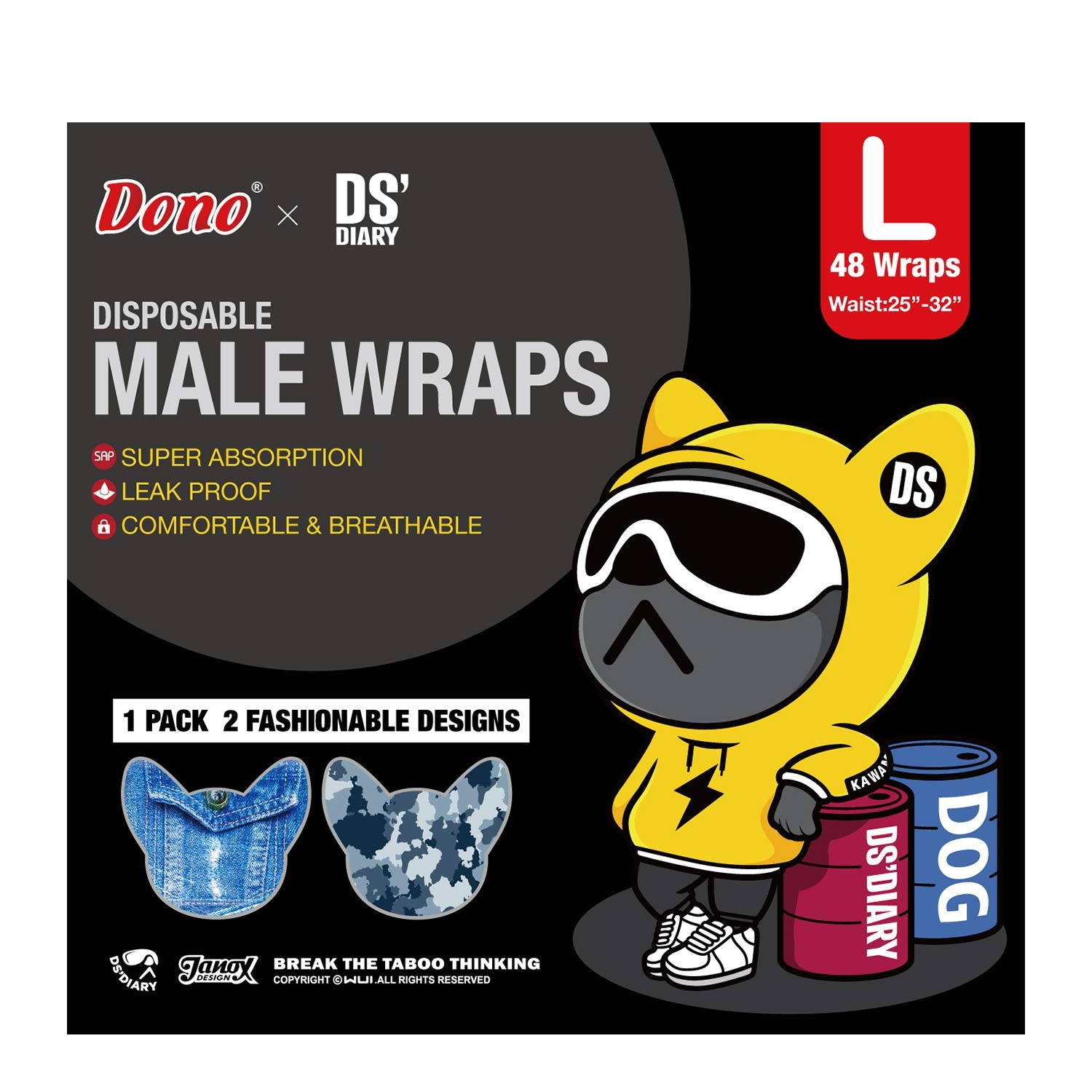 Dono dog diapers large 24-count pack supports on-the-go care.