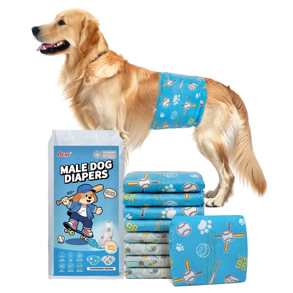 Dono dog diapers male 40ct packaging-pattern image showing fashionable design for secure wear.