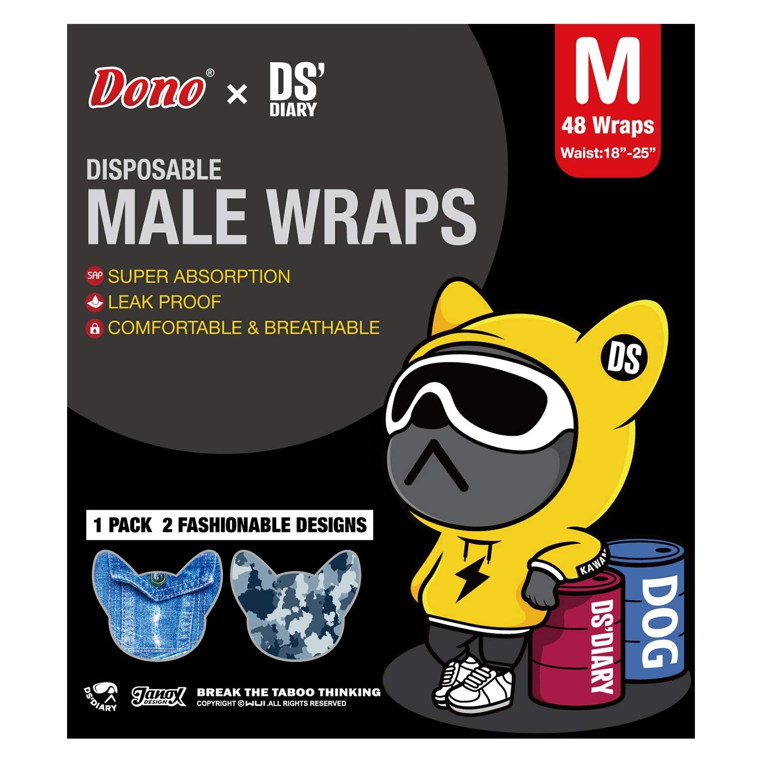 Dono dog diapers adjustable fasteners shown for easy fitting on male dogs