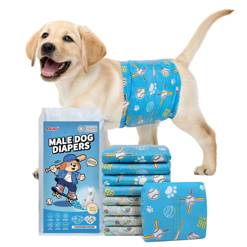 Dono dog diapers packaging pattern highlights fashion-forward 2-in-1 design.