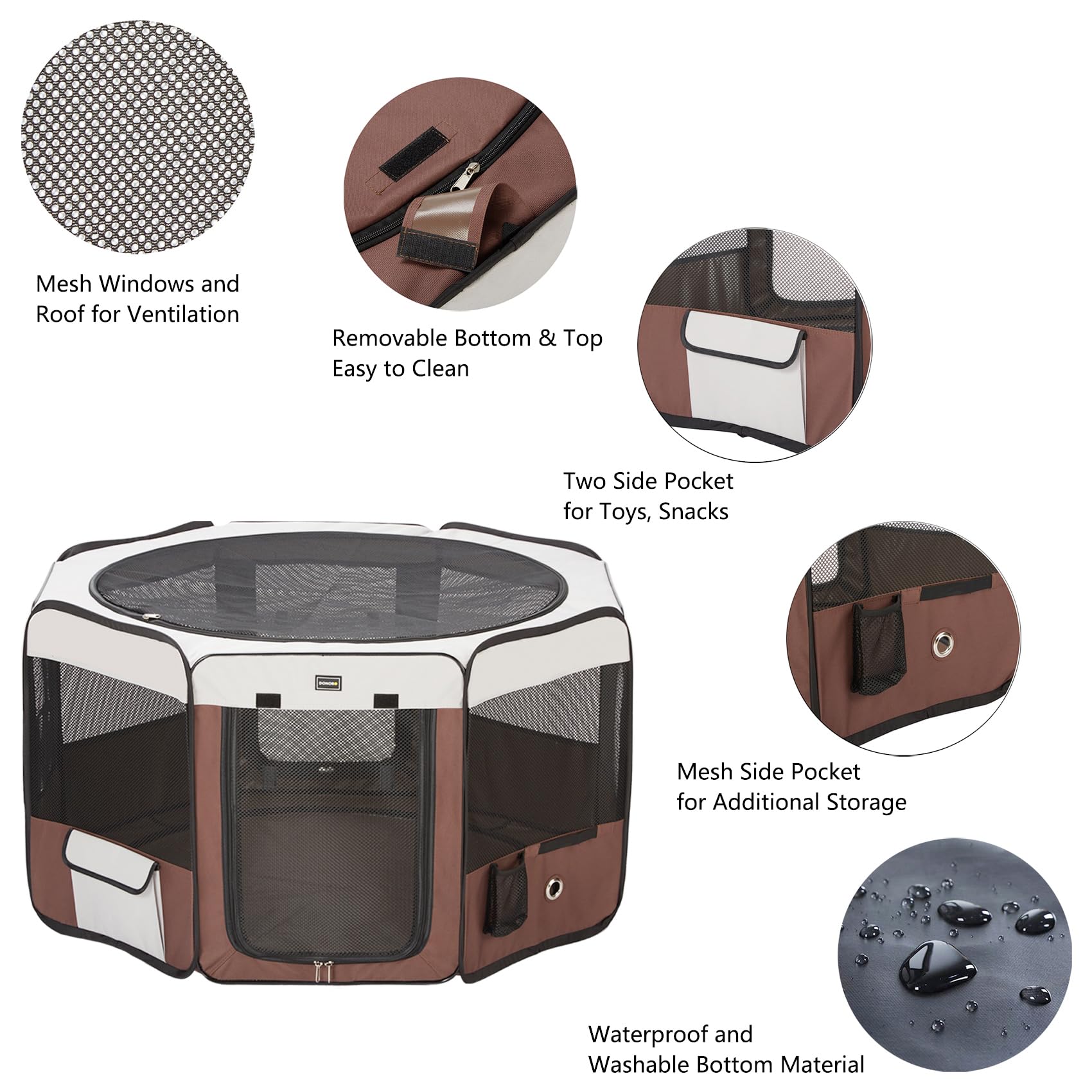 DONORO 8-panel design offers roomy interior for small dogs, cats, rabbits