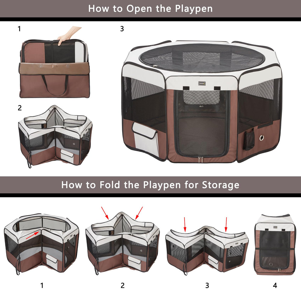 DONORO dog playpen removable zipper top and bottom for easy cleaning