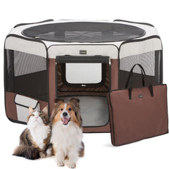 DONORO dog playpen setup with carry case for easy indoor-outdoor use