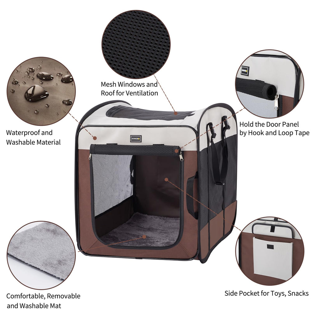 DONORO portable kennel folded flat for compact travel storage.