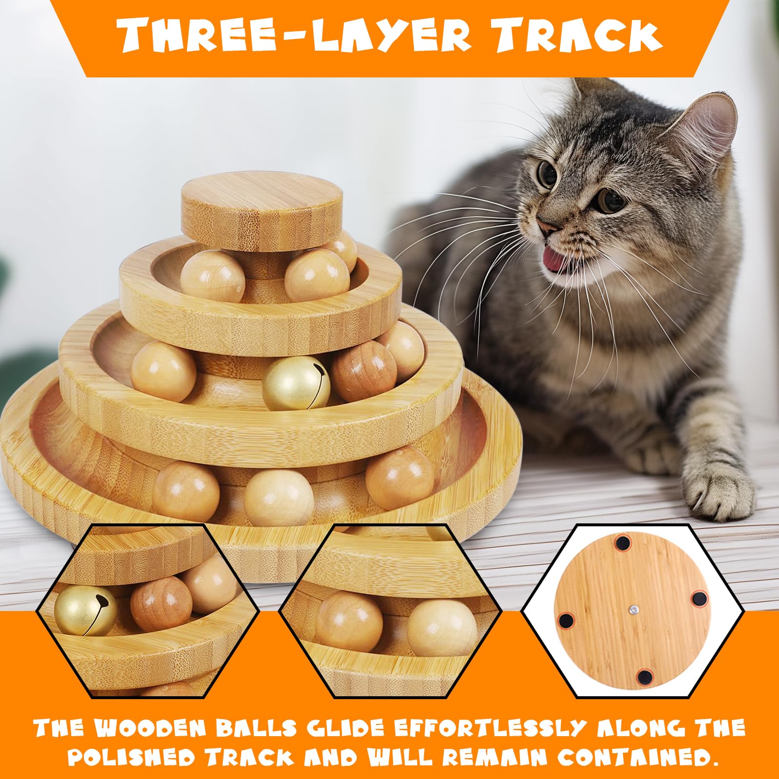 DoogCat cat-ball-track-side-view: sturdy wooden channels for interactive play