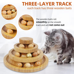 DoogCat wooden balls feature in motion on the track to spark curiosity and interactive play.