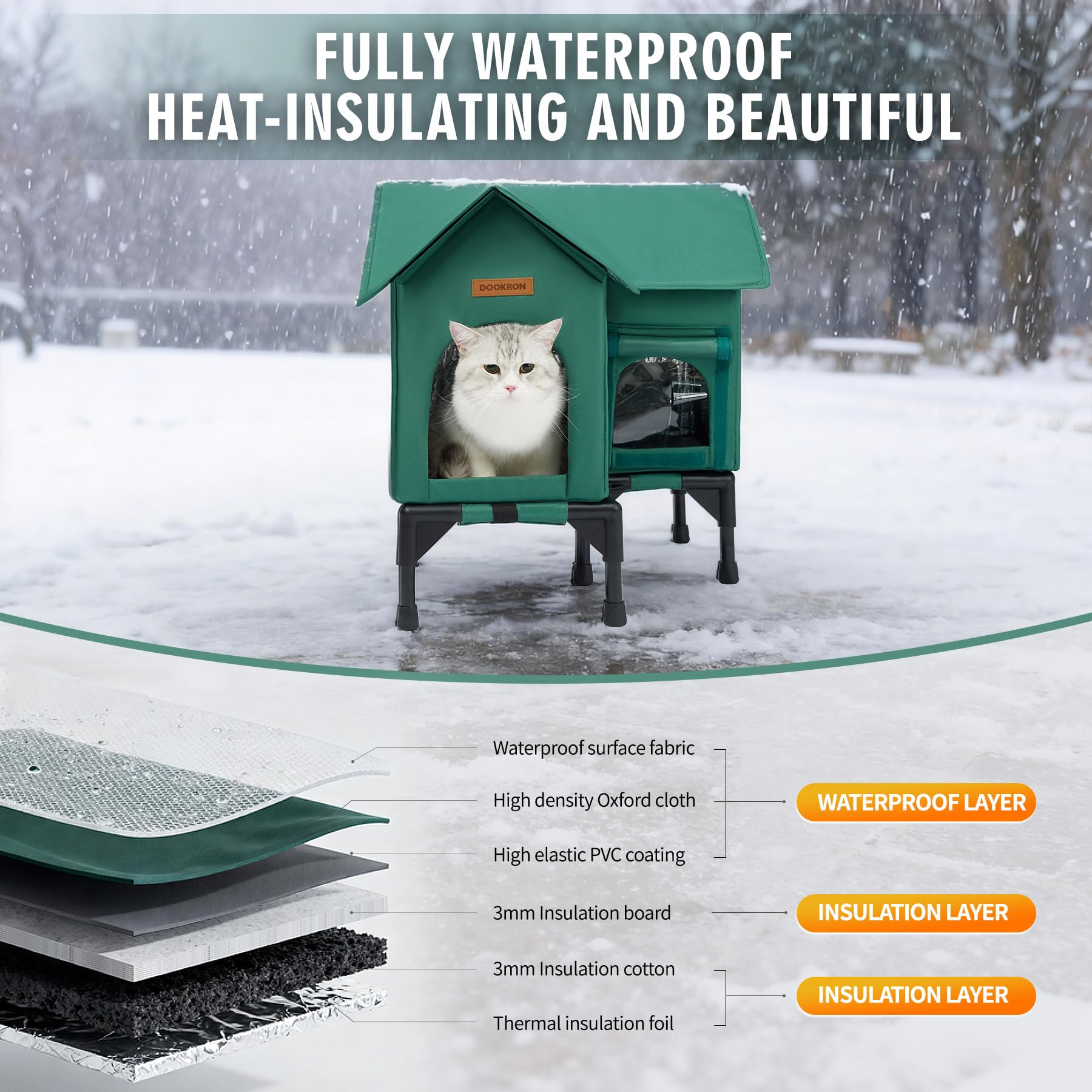 DOOKRON outdoor cat house base-stability shows sturdy support against wind and rain