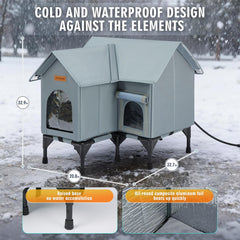 DOOKRON outdoor cat house side view shows sturdy base for stabilizing in wind