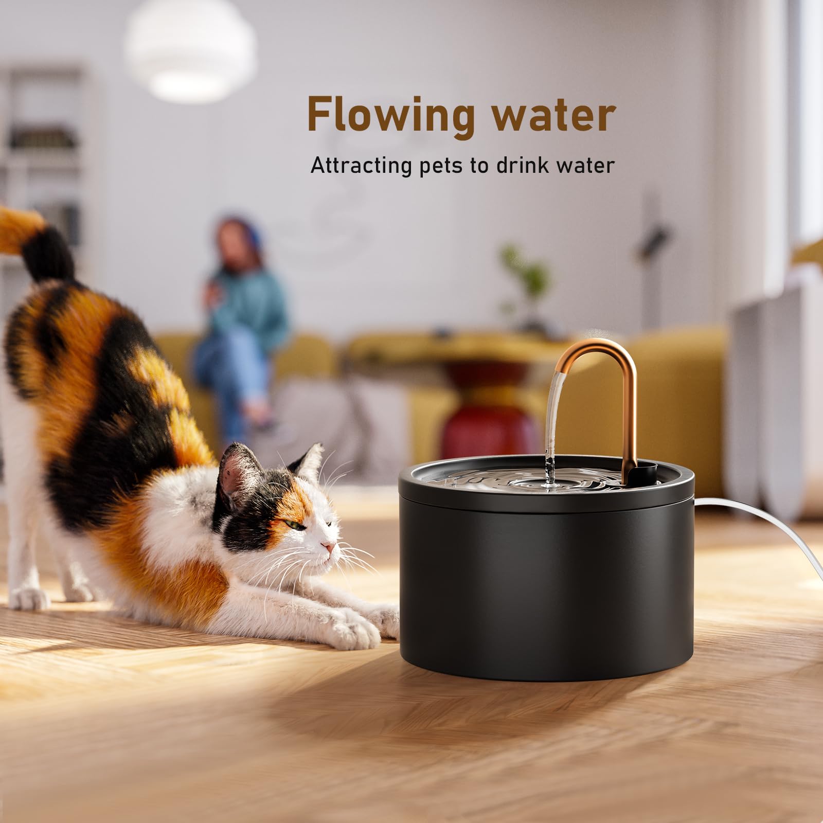 DOOOB cat drinking from fountain demonstrates hydration-friendly design in action.