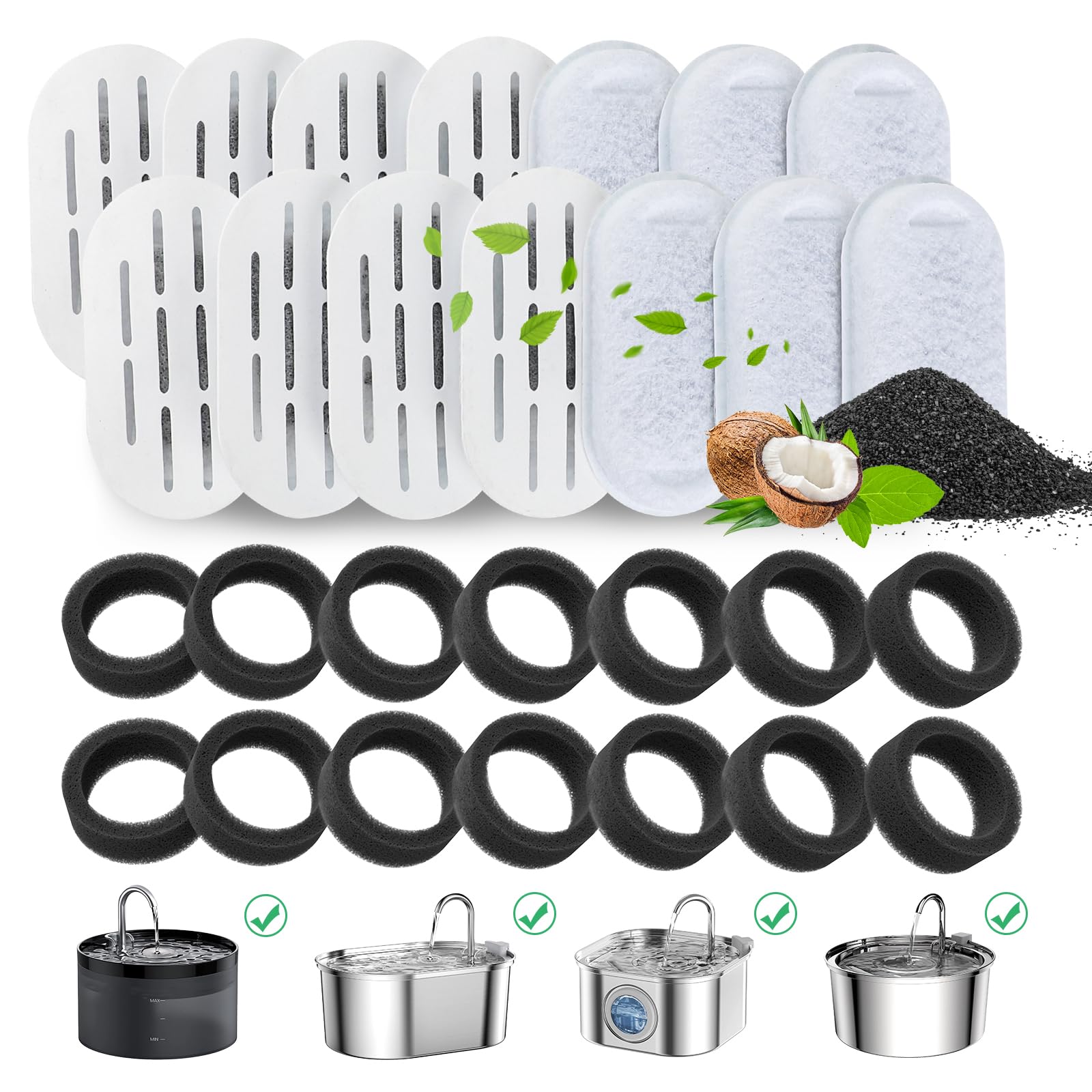 DOOOB cat fountain filters pack with fourteen filters and fourteen sponges for fresher water.