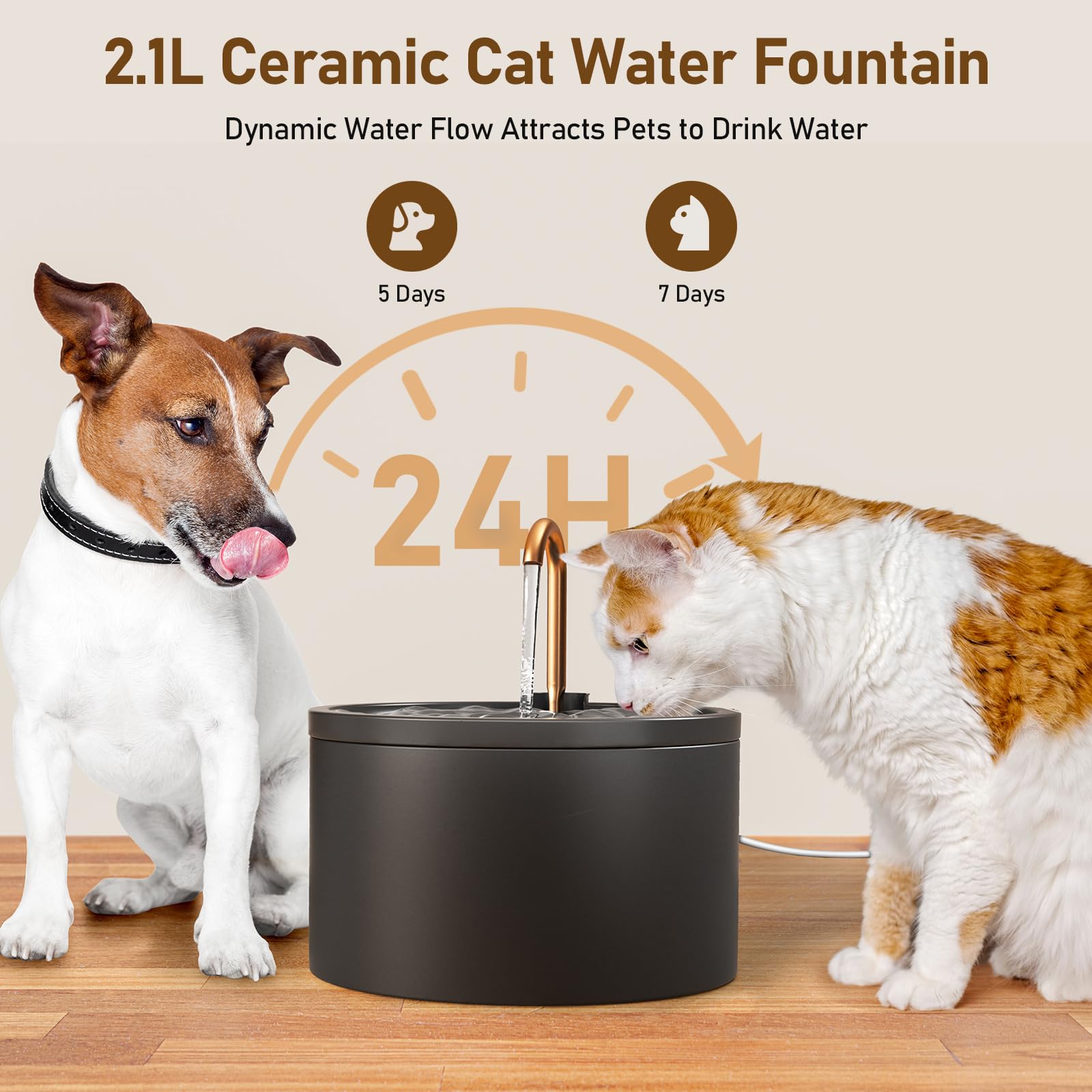 DOOOB cat water fountain filtration system shows carbon and sponge layers for clean taste.