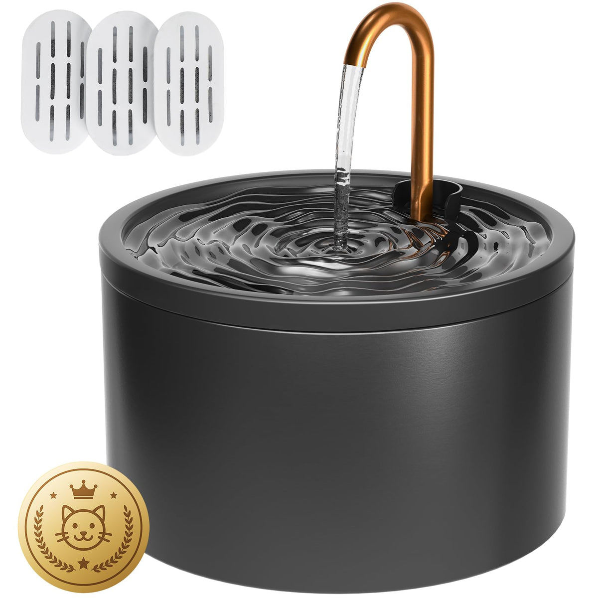 DOOOB ceramic cat water fountain front view invites hydration with flowing water.