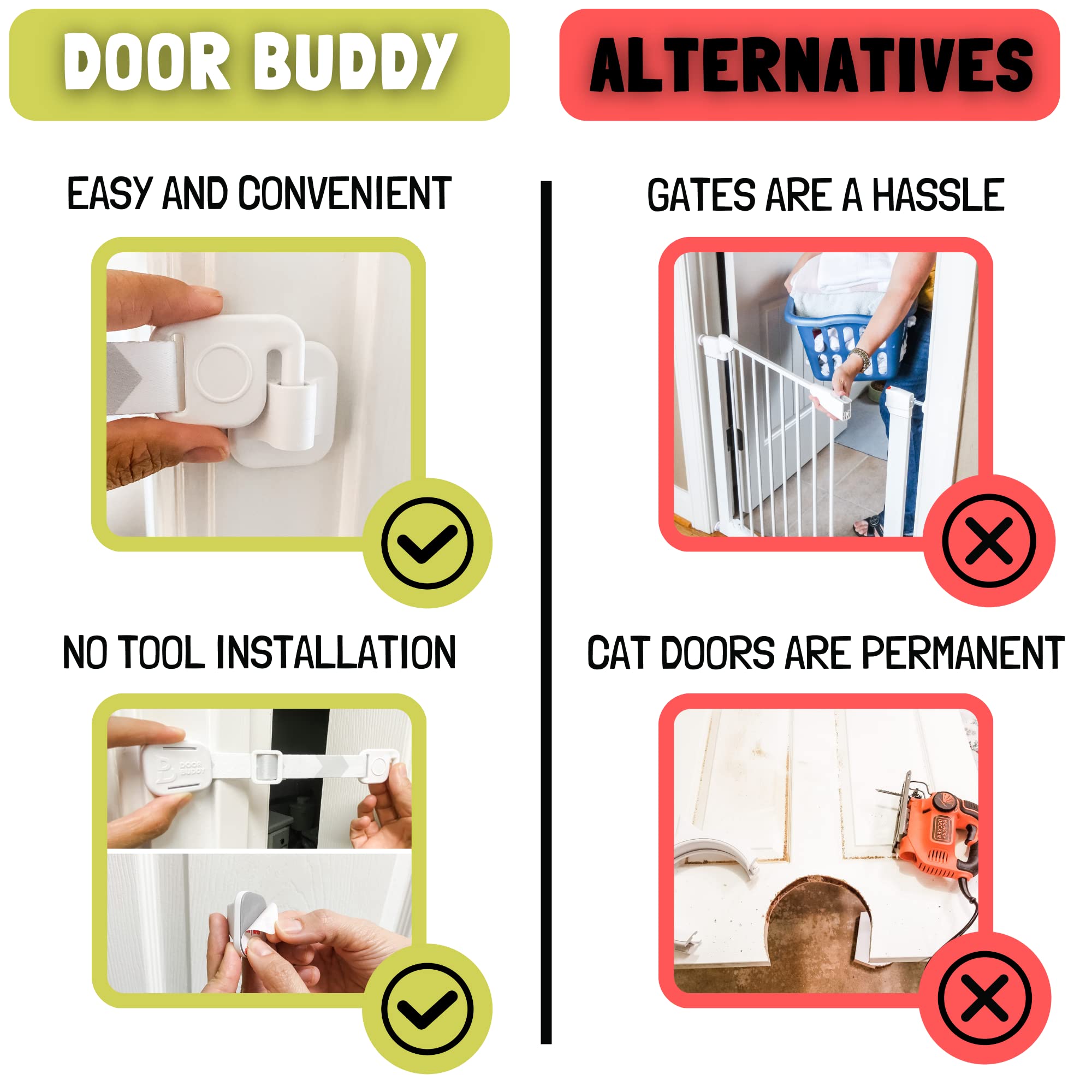 Door Buddy compatible with bifold doors showing flexible setup