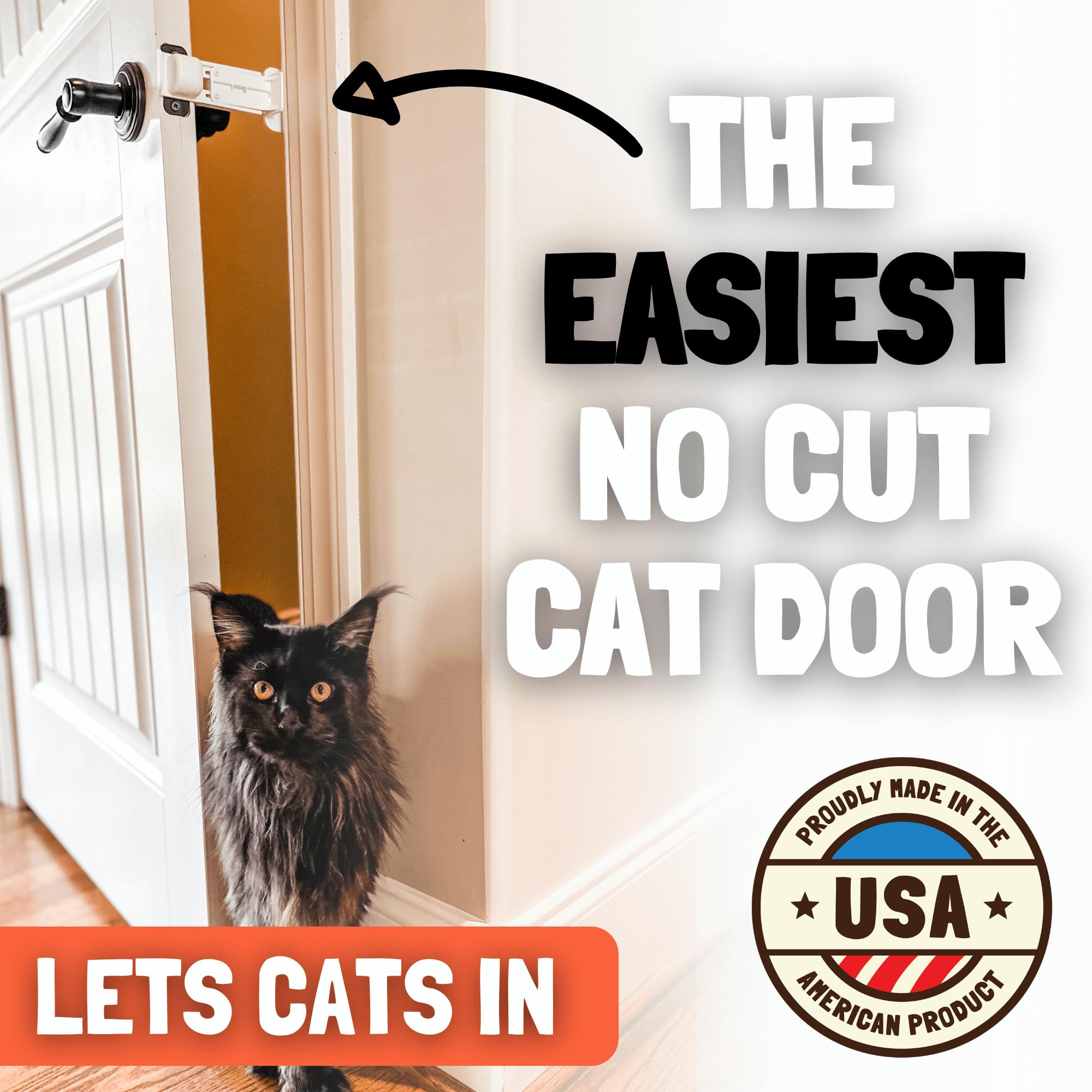 Door Buddy cat door prop open-ajar width shows adjustable clearance for pets.