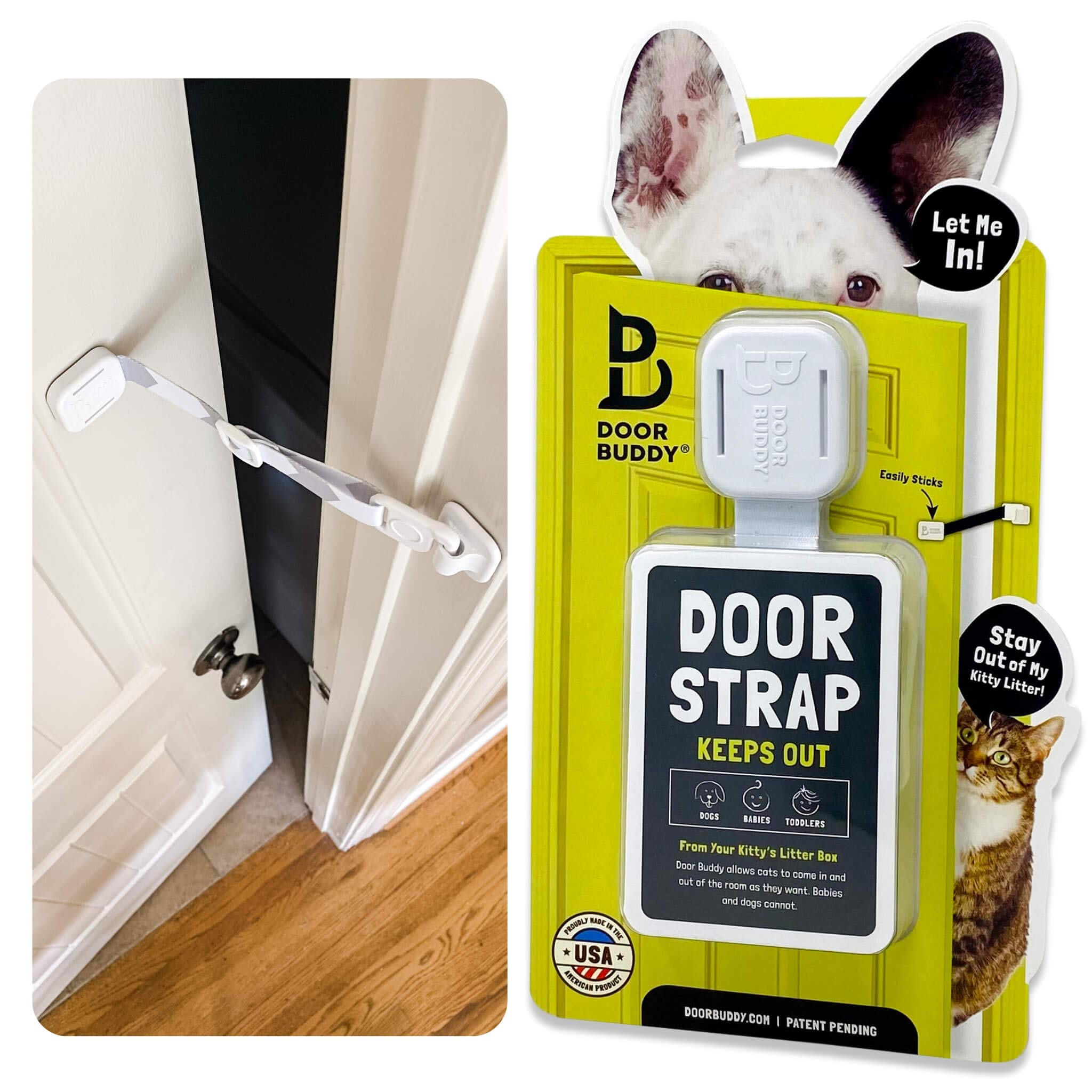 Door Buddy pet door latch grey closeup showing durable latch for cats.