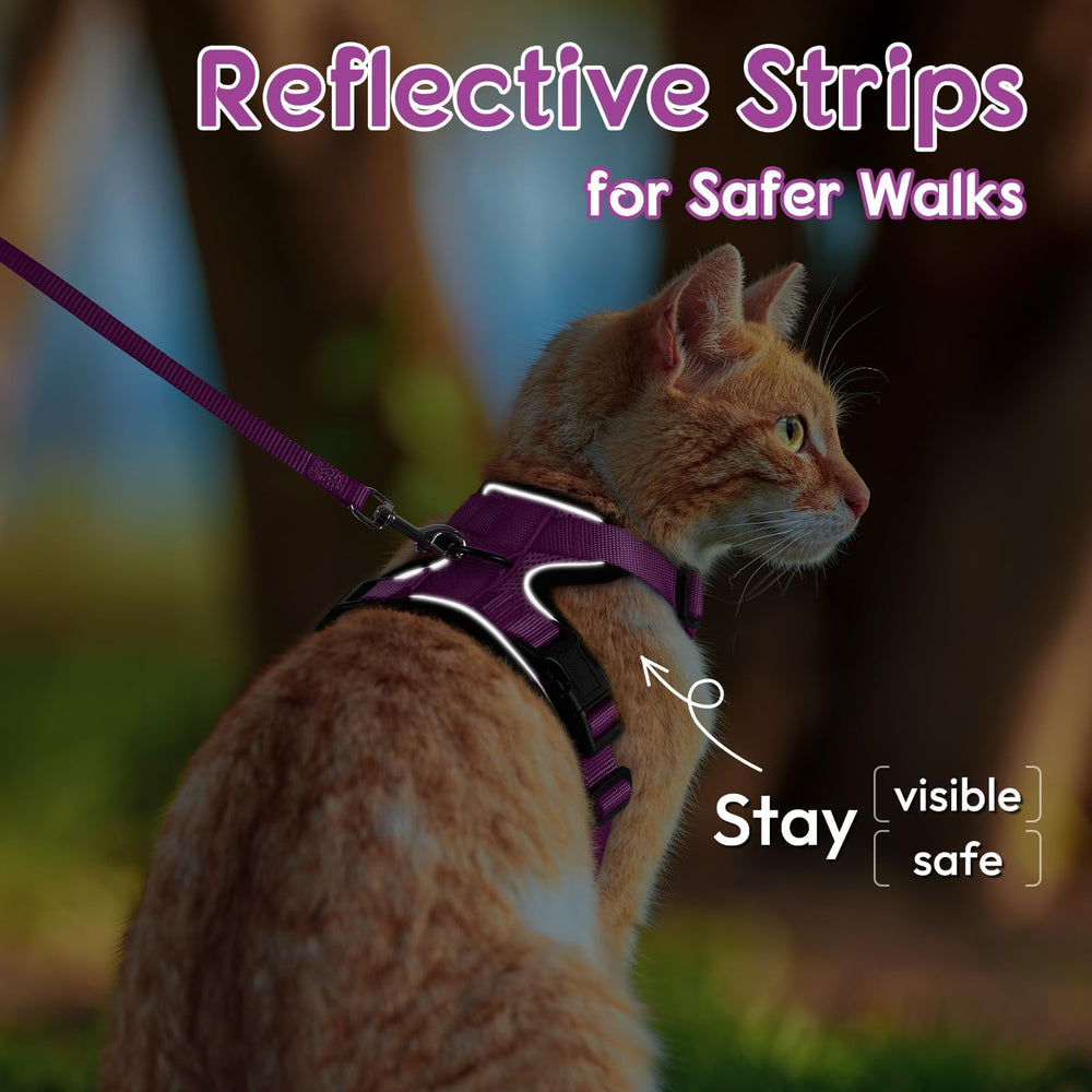 Dooradar cat harness purple adjustable-straps highlights easy fit as your cat grows