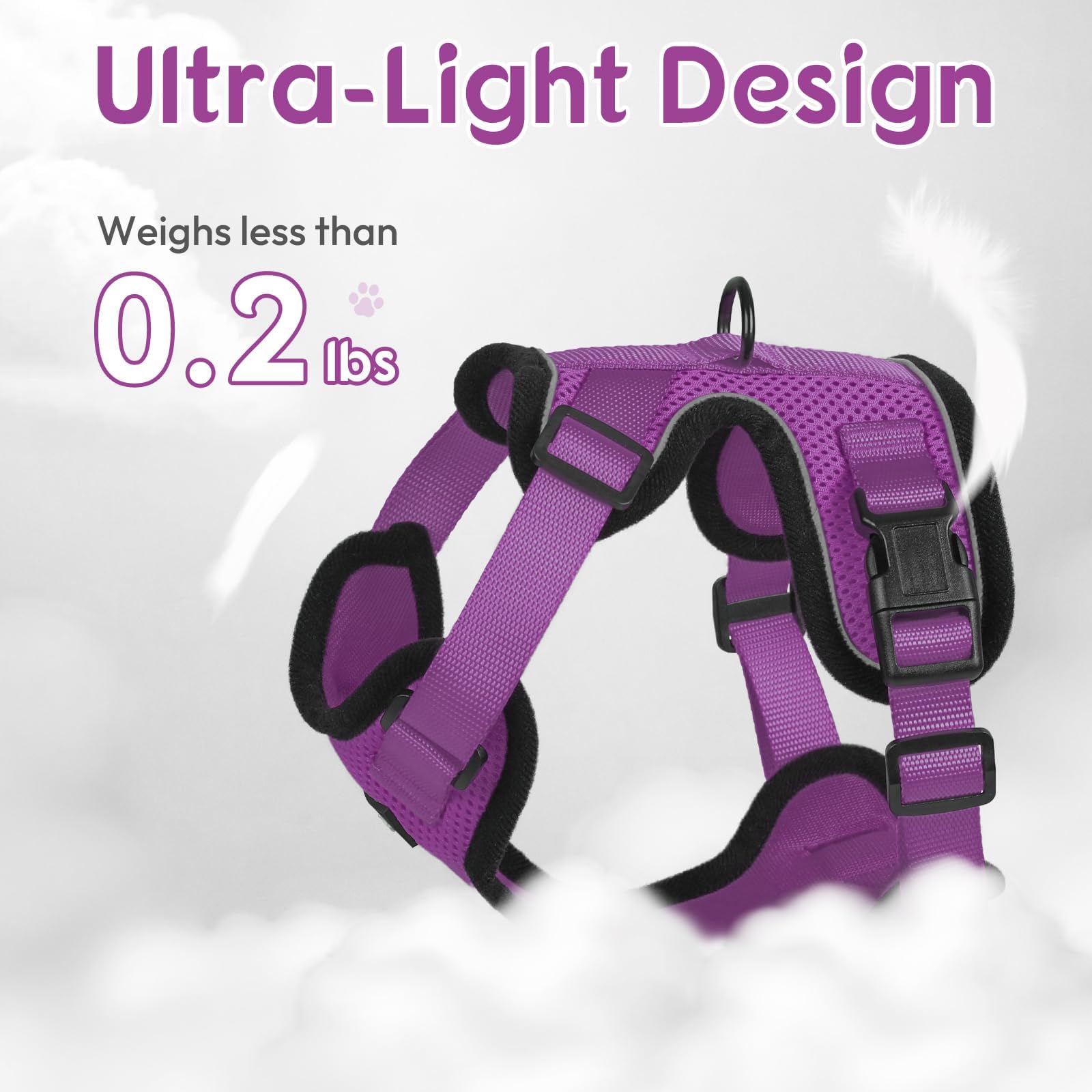 Dooradar cat harness purple back-d-ring with leash anchor supports safer control