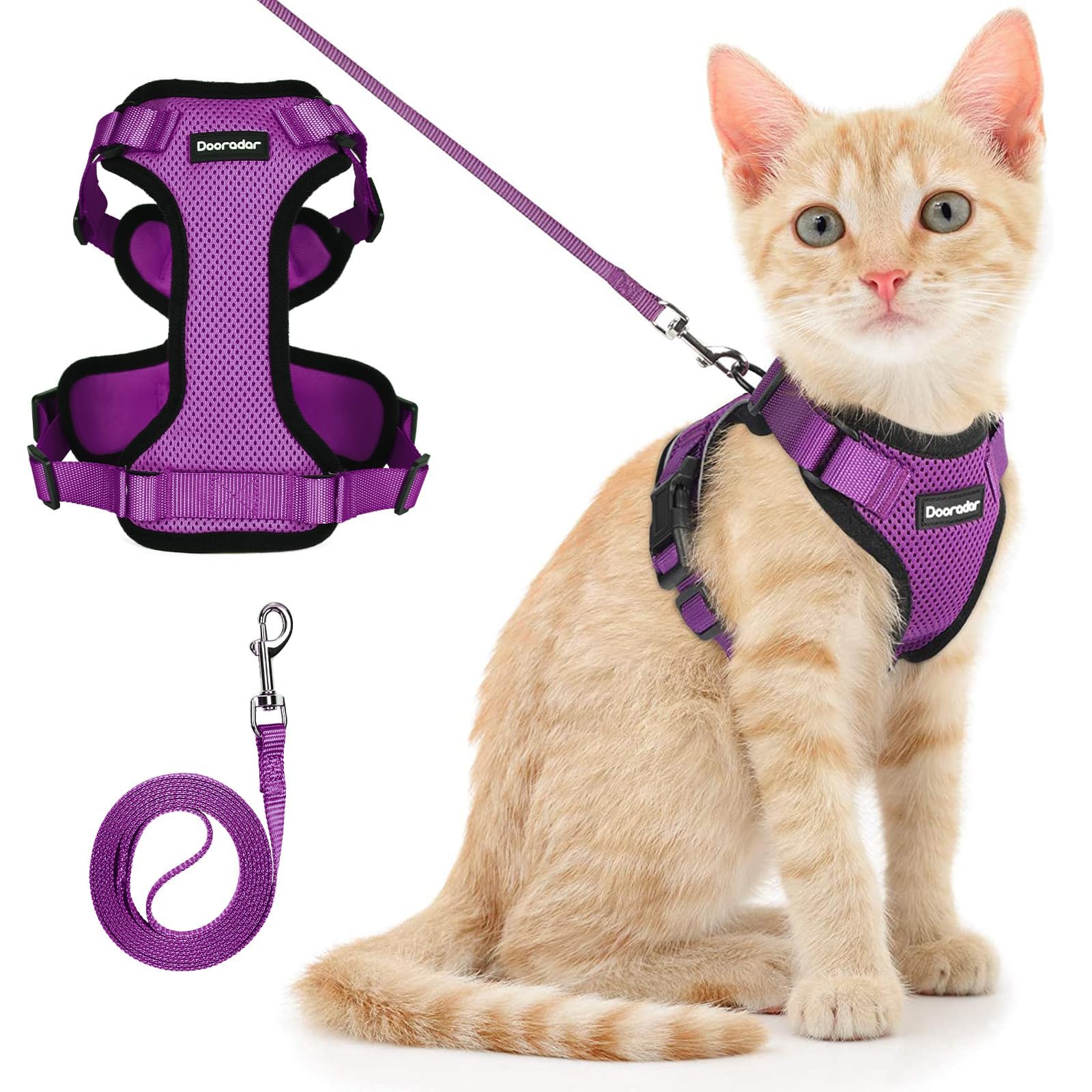 Dooradar cat harness purple size-chart reference helps choose correct fit