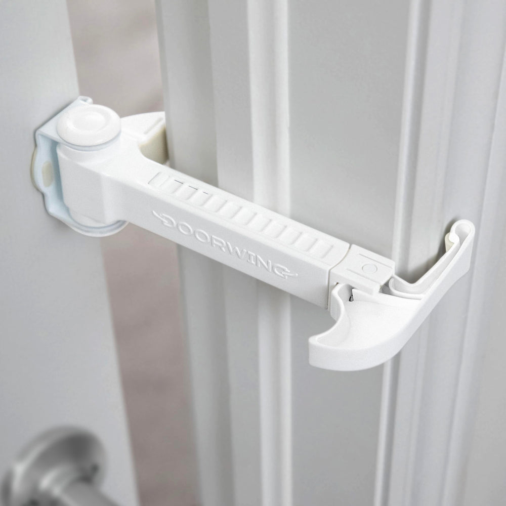 DOORWING portable door lock in use with easy, non-destructive setup.