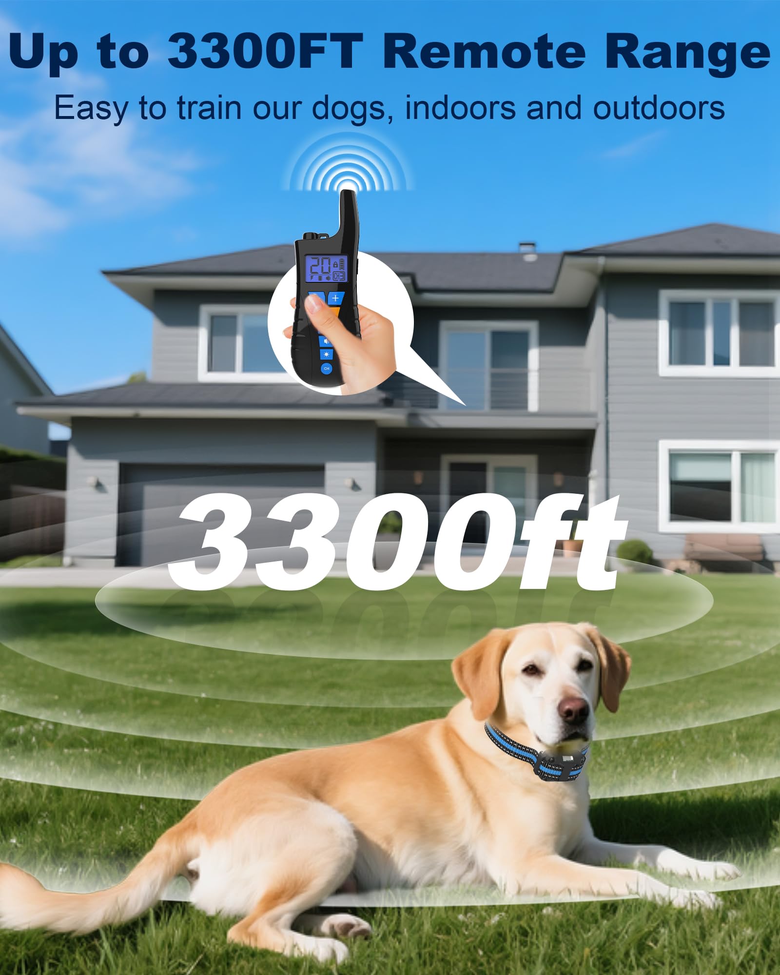 Doparet remote control for dog training collar in use with easy mode selection.