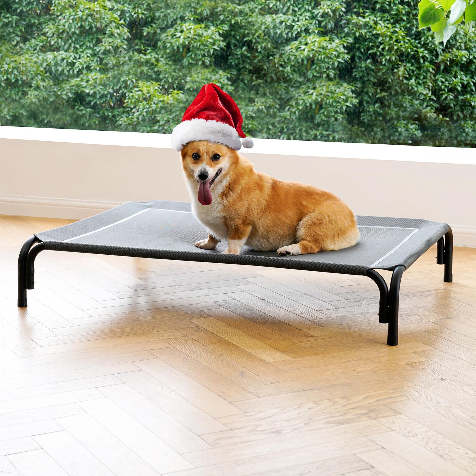 DOPEDIO elevated dog bed outdoor gray shows cooling design for a dry, comfortable rest.