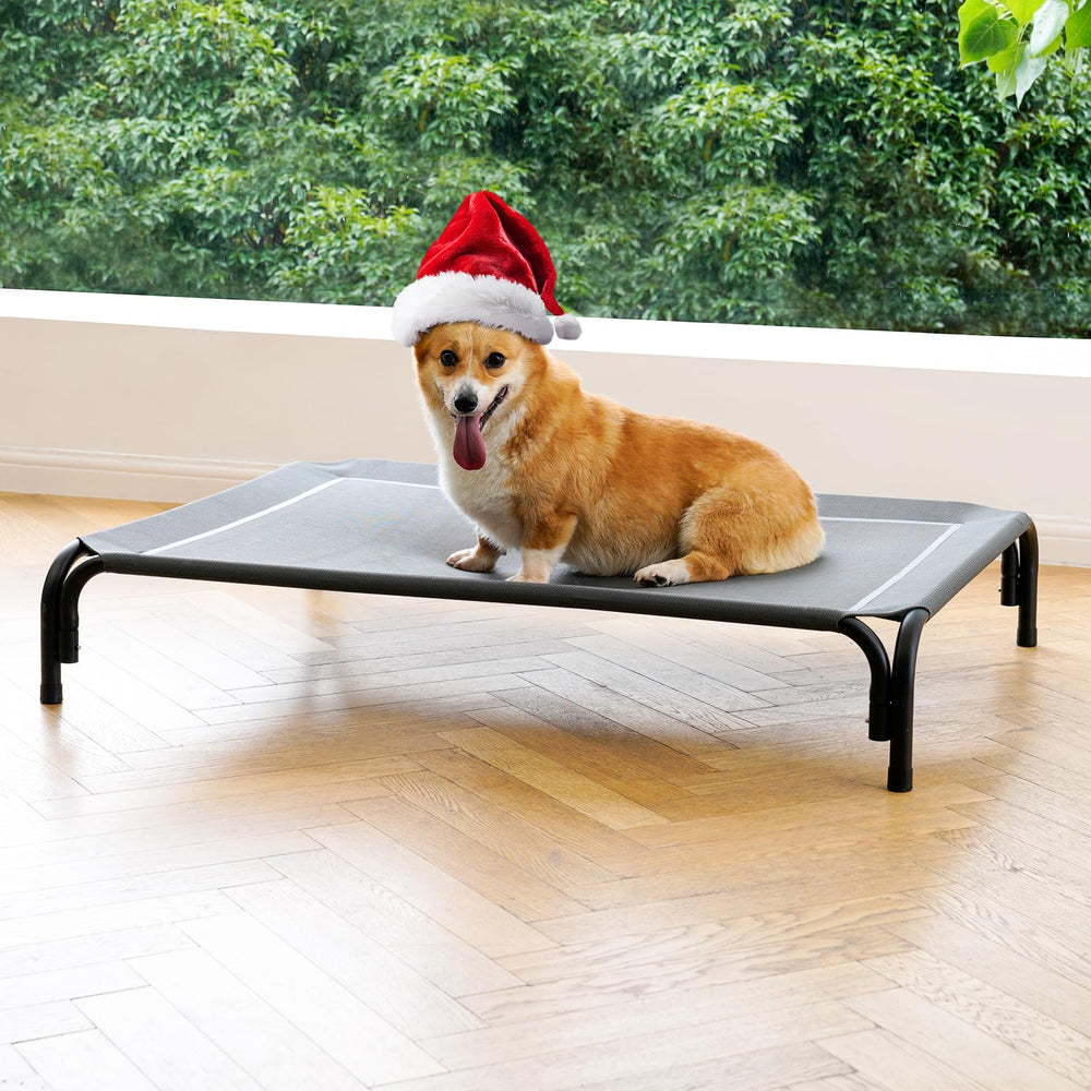 DOPEDIO elevated dog bed outdoor gray shows cooling design for a dry, comfortable rest.