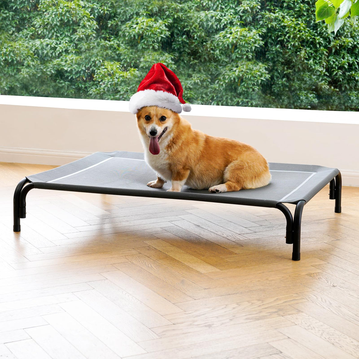 DOPEDIO elevated dog bed outdoor gray shows cooling design for a dry, comfortable rest.