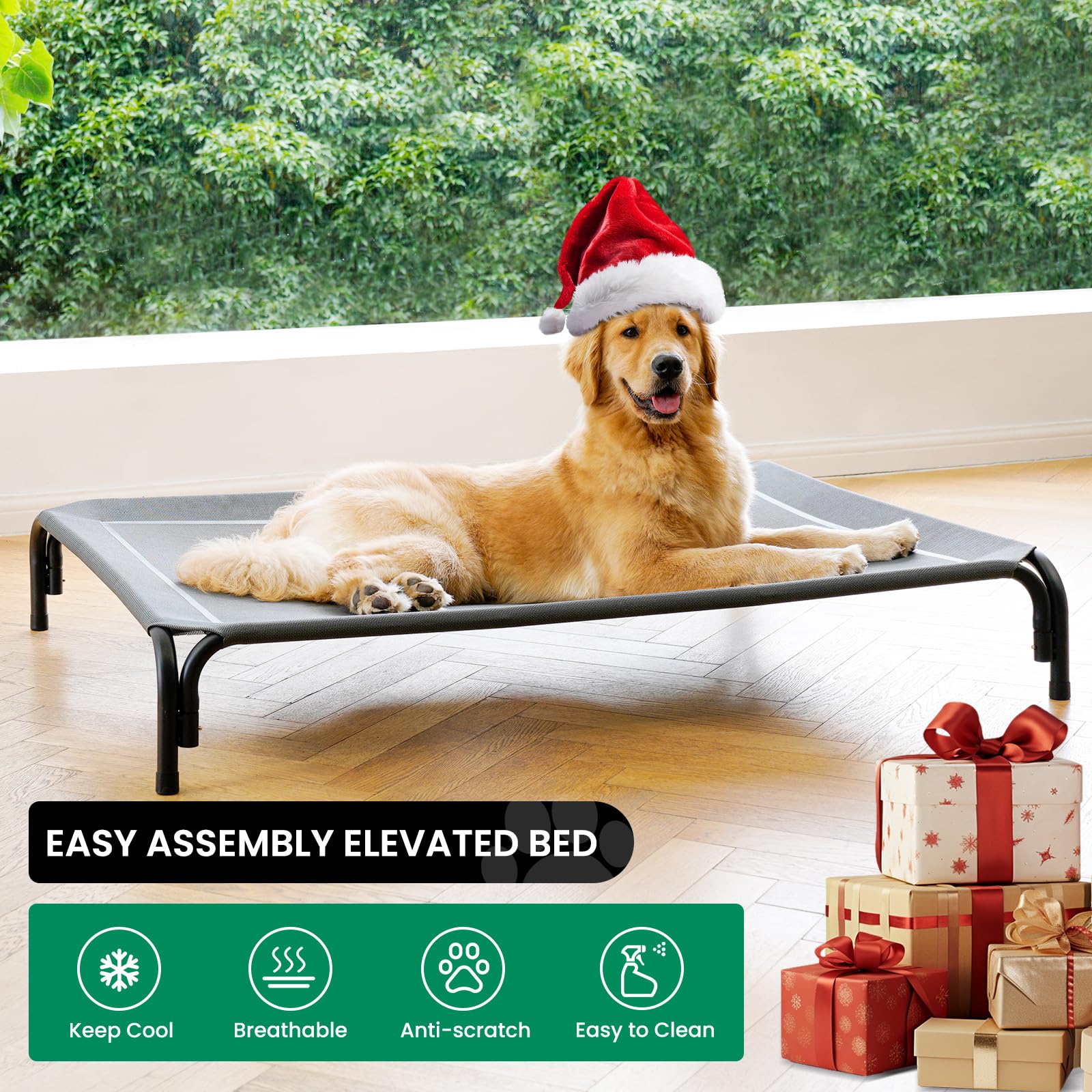 DOPEDIO raised dog bed frame closeup highlights sturdy construction for long-lasting stability.