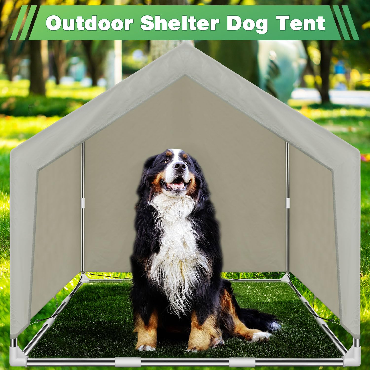 Dopliv Large Dog Shelter shown with stable setup outdoors