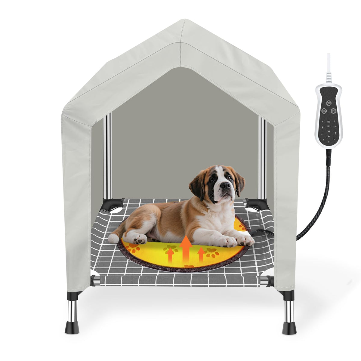 Dopliv heated dog house elevated top view shows raised base for moisture protection and warmth.