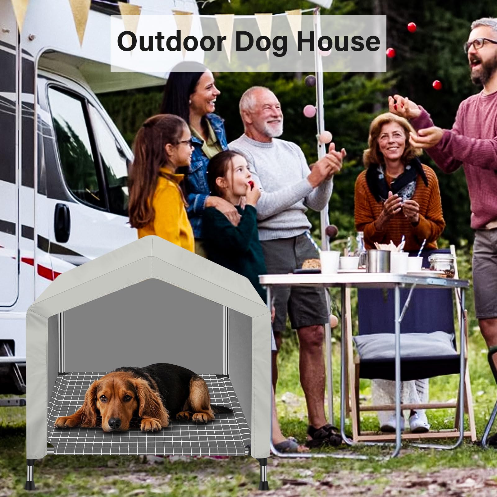 Dopliv portable elevated pet bed is easy to move for travel or camping.