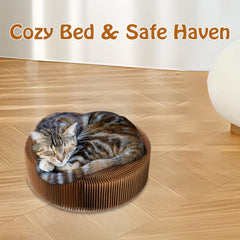 Dosanlues cat scratcher lounge bed close-up highlights natural wood appeal
