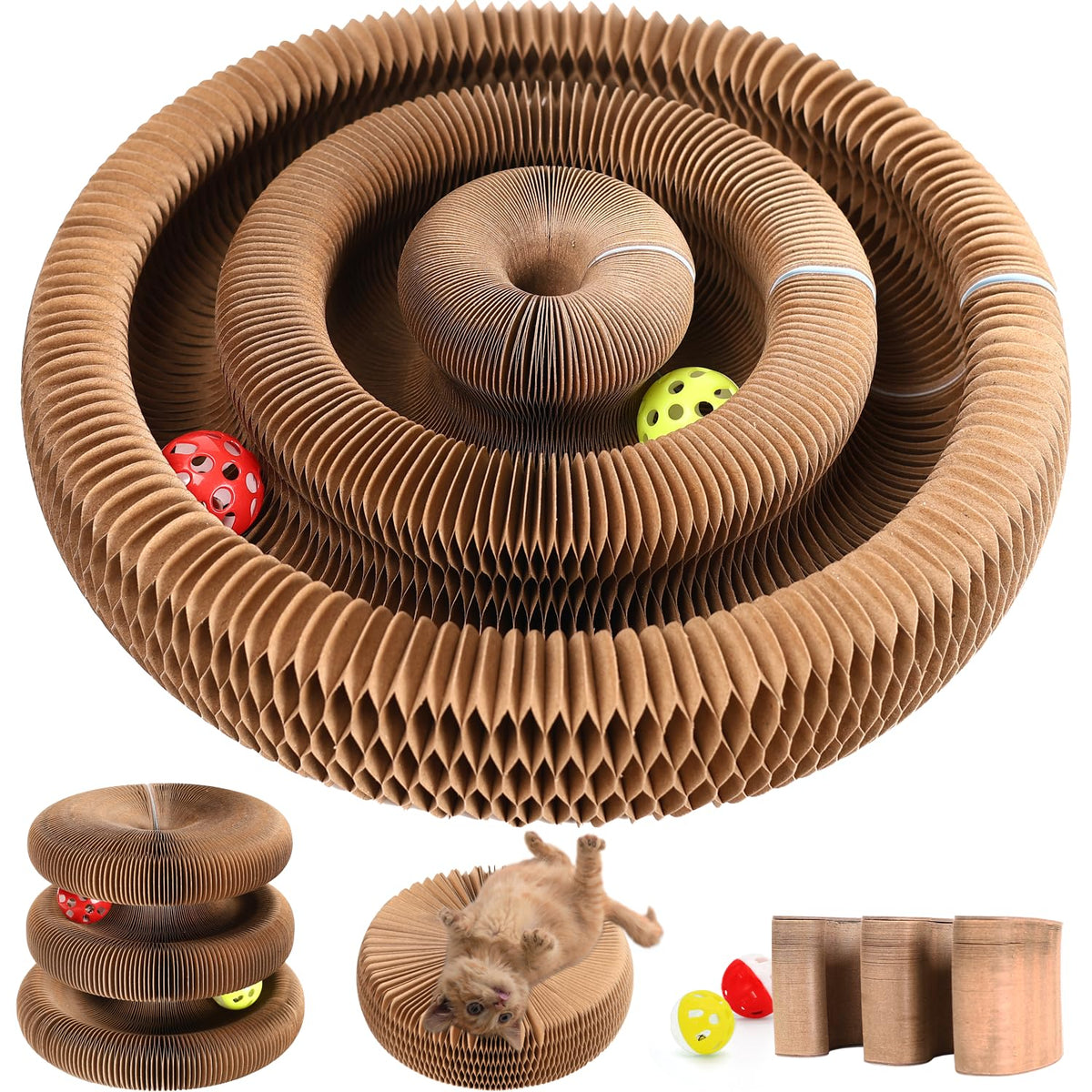 Dosanlues double-layer cat track ball toy assembly promotes interactive play and nesting storage
