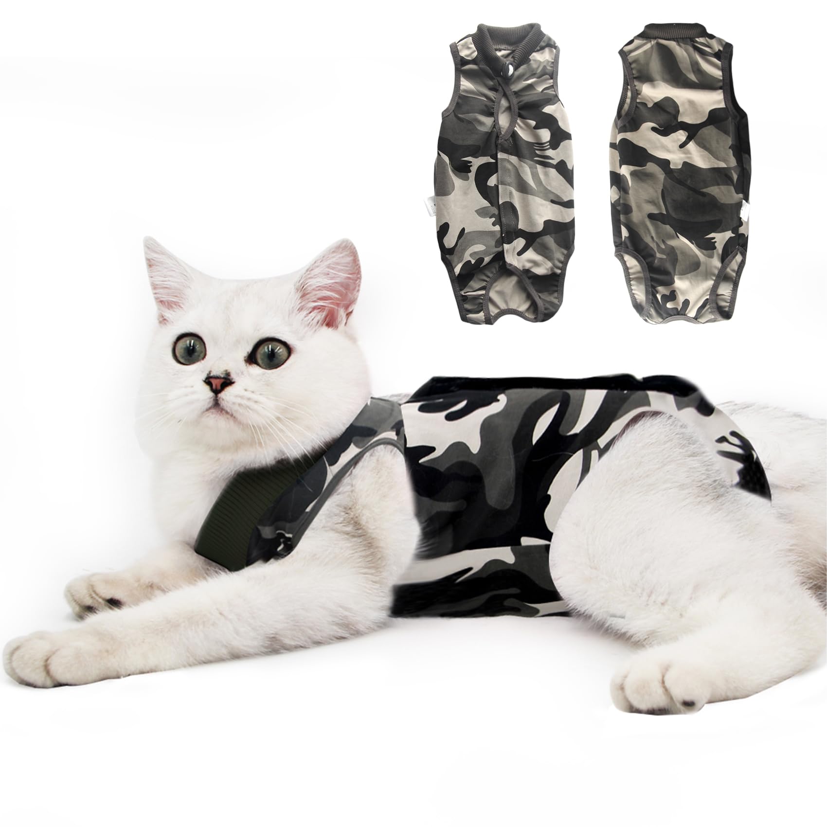 DOTON cat recovery suit back-closure eases on/off while securing post-op wear