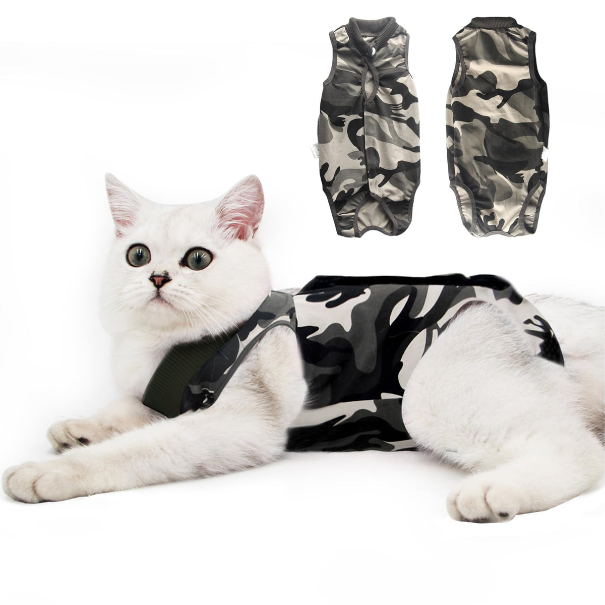DOTON cat recovery suit back-closure eases on/off while securing post-op wear