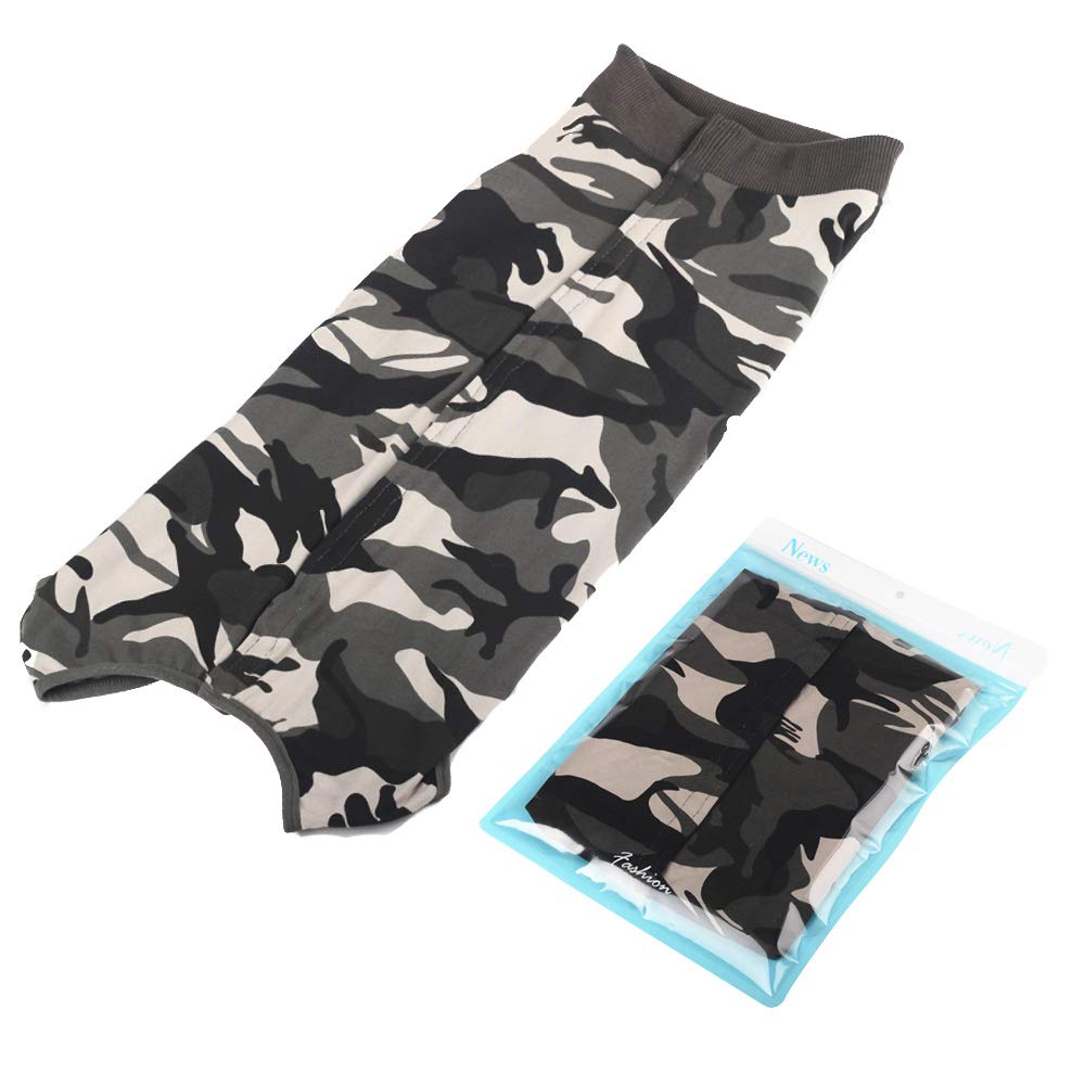 Dotoner dog recovery suit camouflage XXL worn as E-collar substitute.