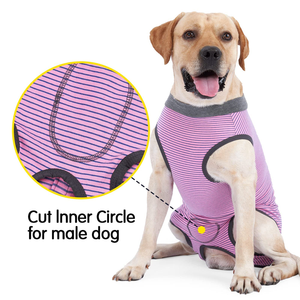 Dotoner dog recovery suit pink four way stretch fabric movement