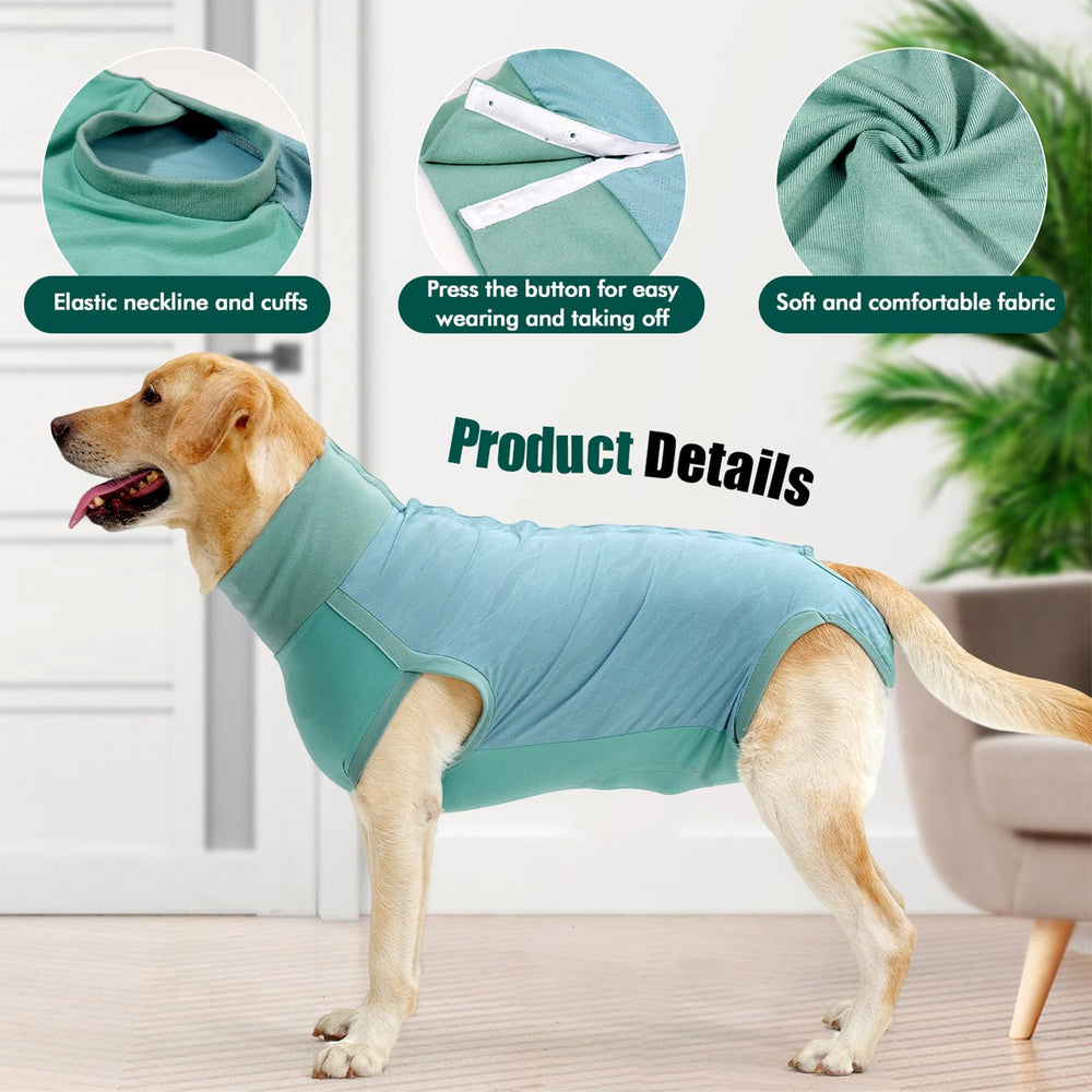 Dotoner recovery suit back view emphasizes secure fit and anti-lick protection