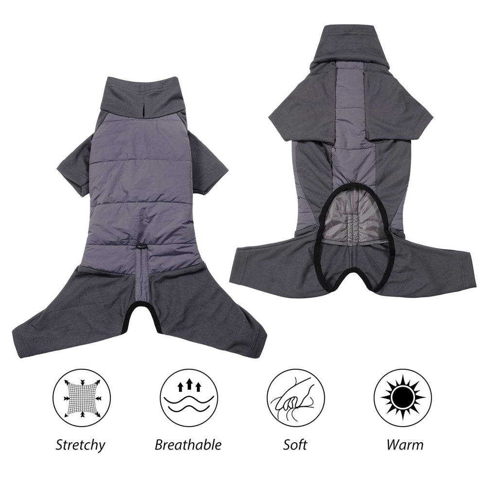 Dotoner dog sweater tail-drawstring adjustment for draft protection.