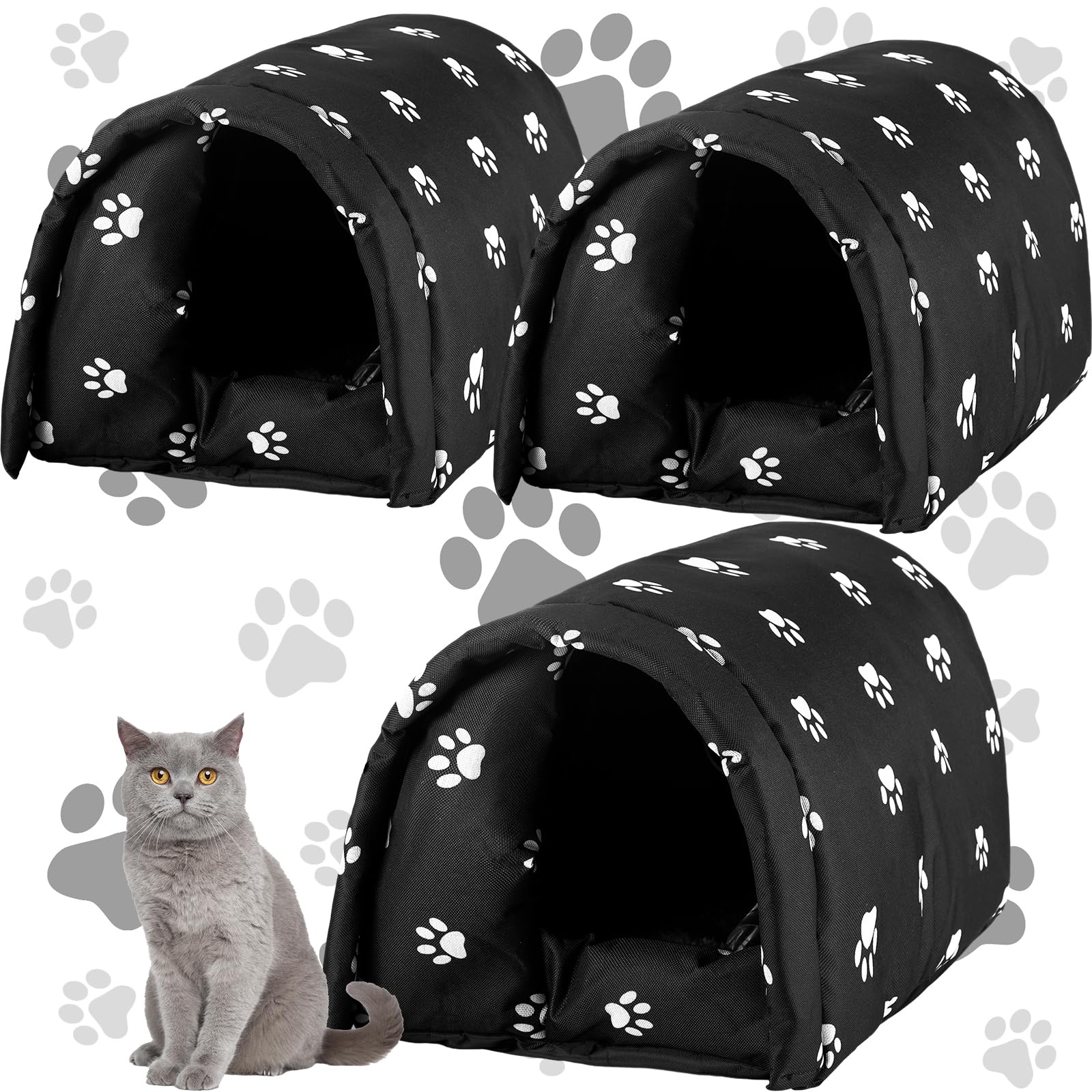 DoubleFill 3-pack cat houses outer view showing weatherproof exterior for outdoors
