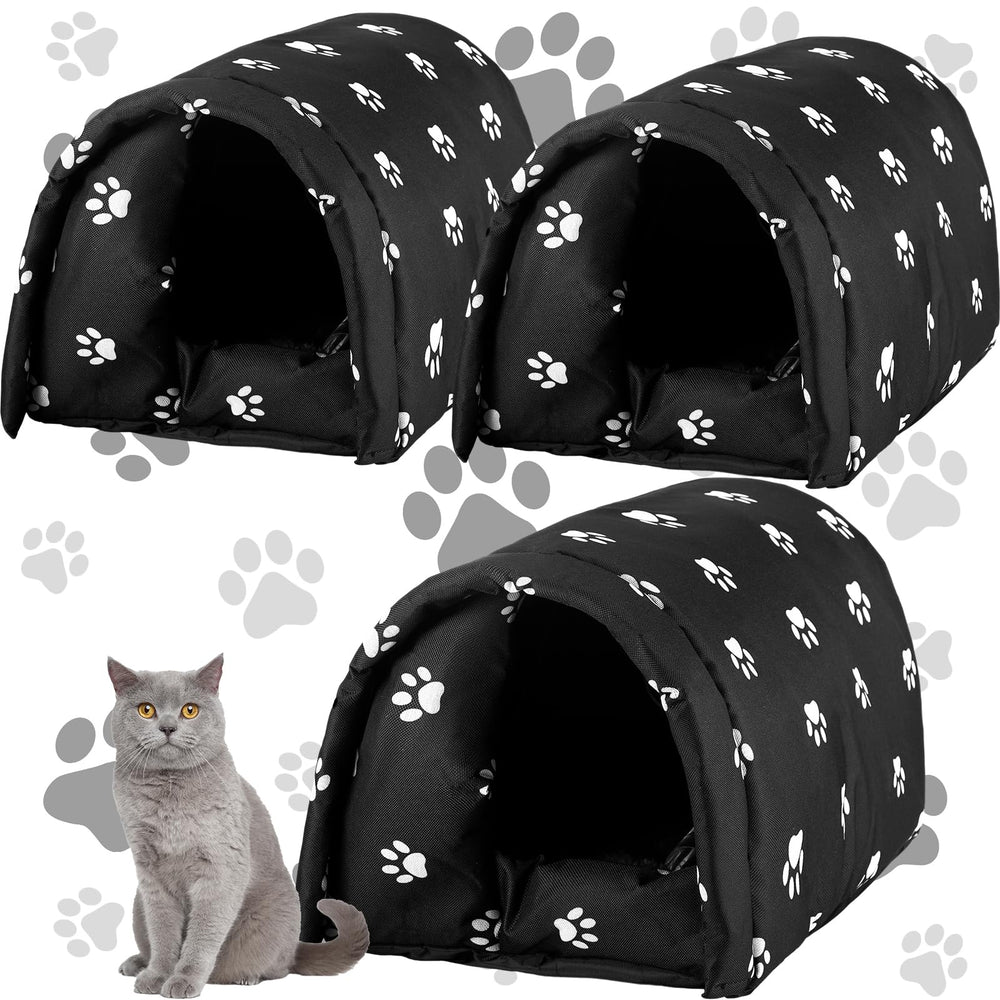 DoubleFill 3-pack cat houses outer view showing weatherproof exterior for outdoors