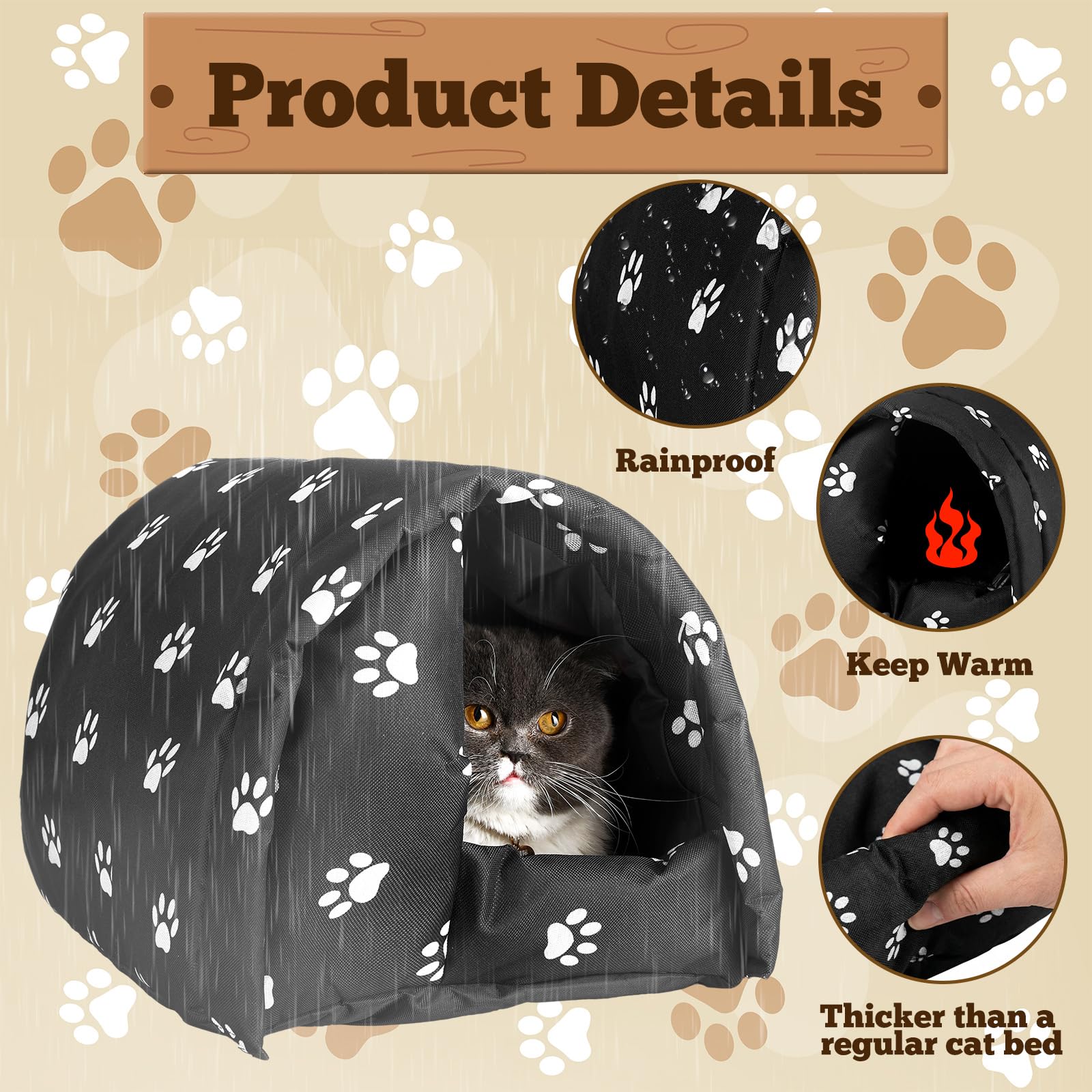 DoubleFill 3-pack cat houses side view emphasizing windproof fabric and space