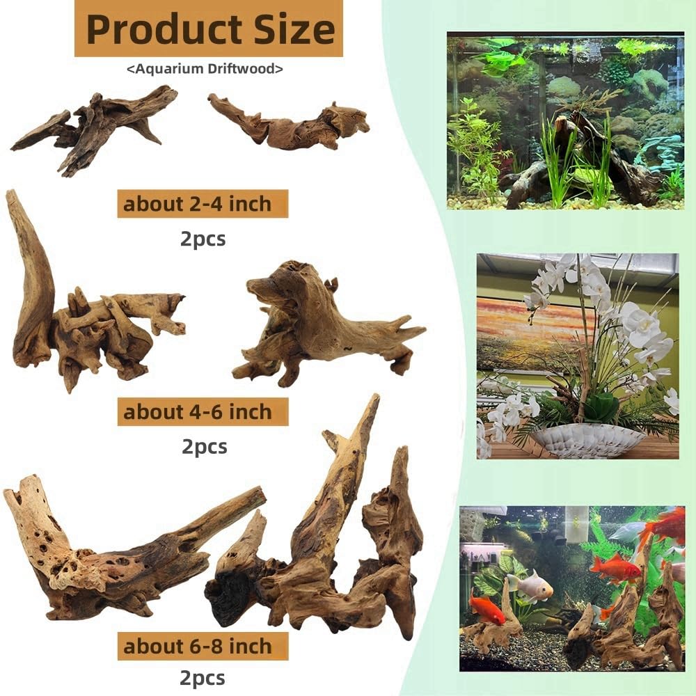 DoubleWood driftwood aquarium branch 4-6 inch adds realistic hardscape and climbing surfaces