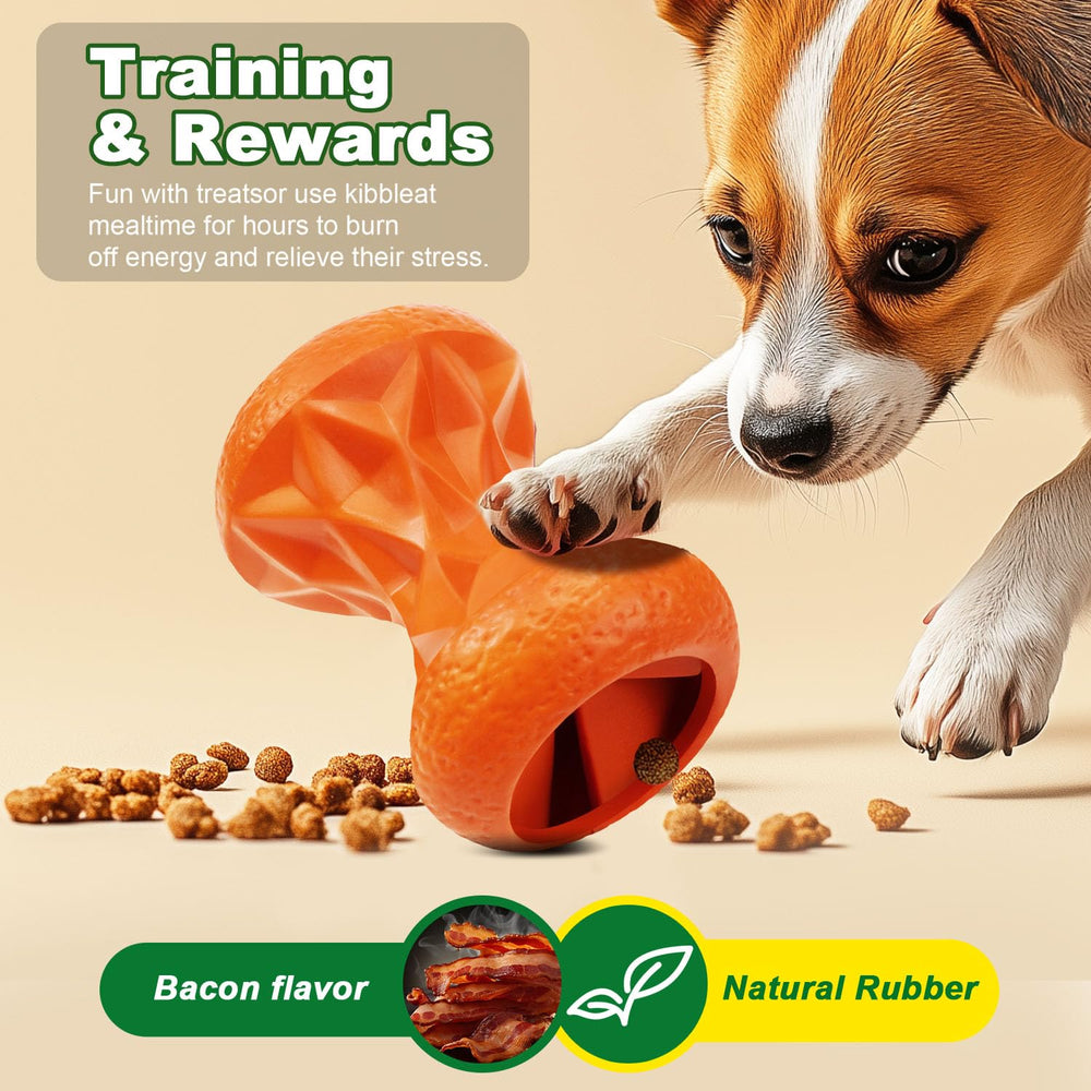 Doudele bacon-flavor dog toy during playful chewing engagement