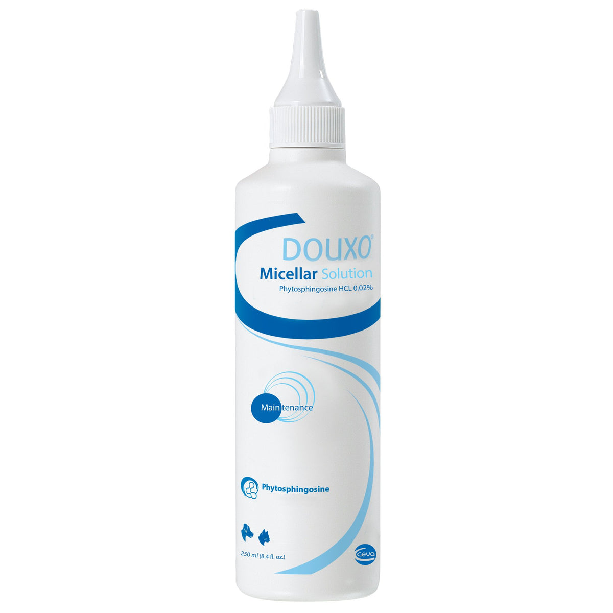 Douxo Micellar Ear Cleansing Solution bottle for dogs and cats supports gentle, thorough ear cleaning.