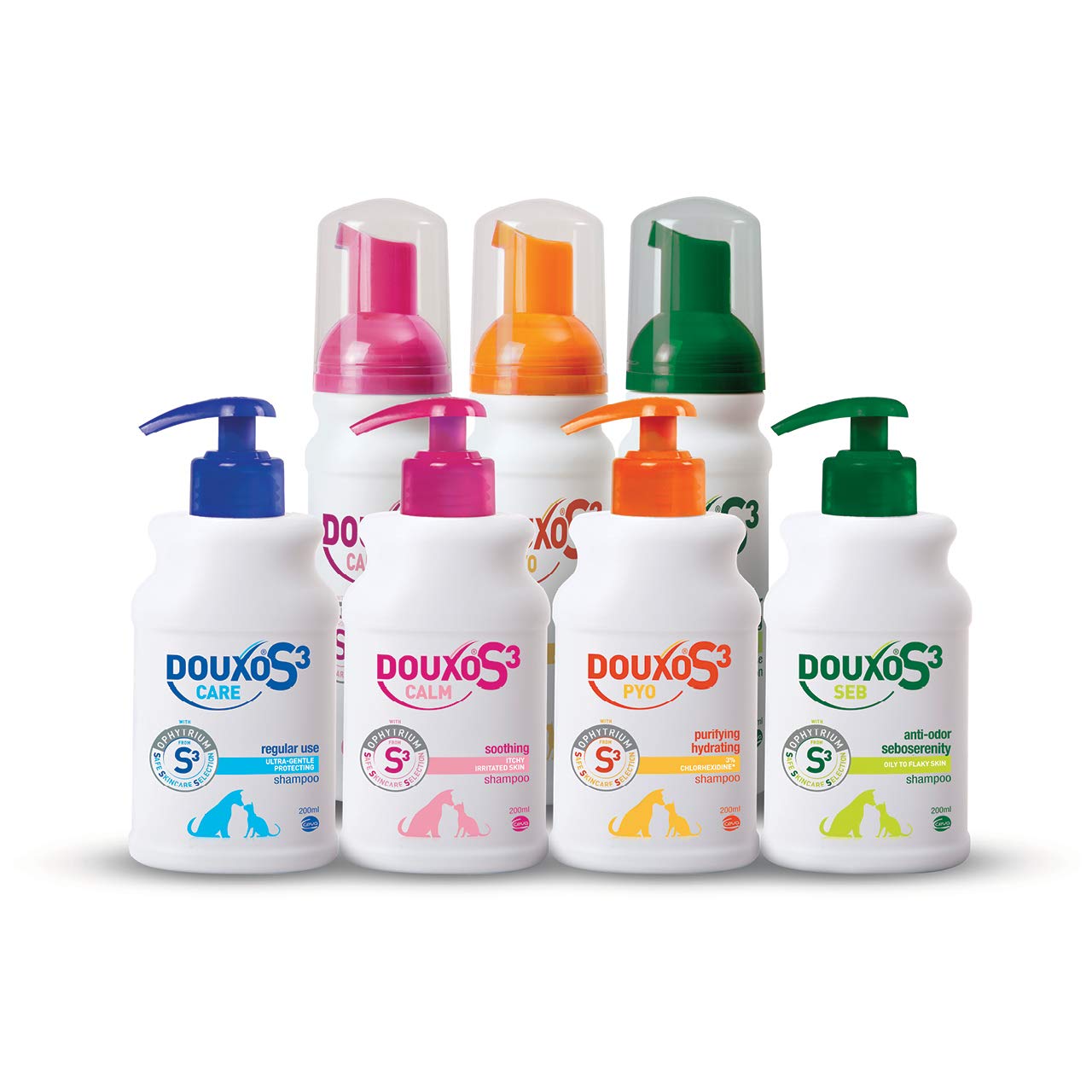 Douxo S3 Calm shampoo pump-top shows easy dispensing for regular baths.