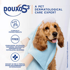 Douxo S3 Pyo Pads used on a cat's skin area to hydrate and cleanse.