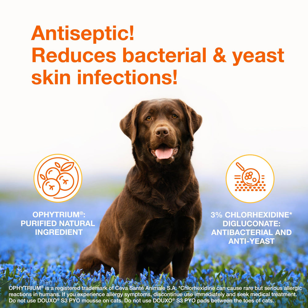Douxo S3 Pyo Pads label highlights Ophytrium ingredient for skin health.