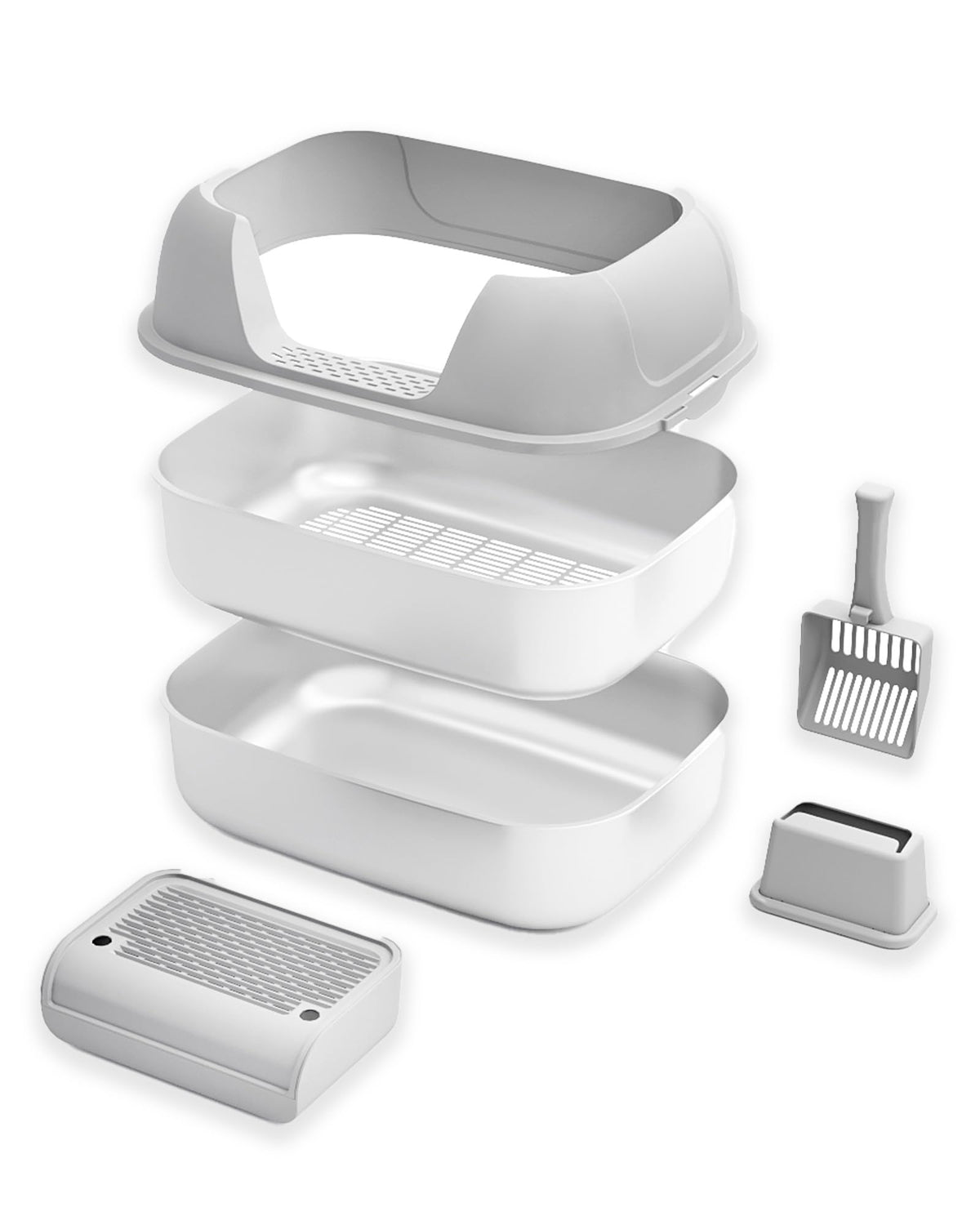 DOWANQO stainless-steel sifting litter box with lid – lid view for tidy waste disposal and odor containment